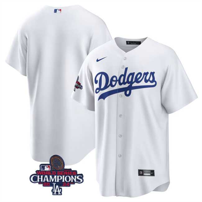 Mens Los Angeles Dodgers Blank White 2024 World Series Champions Cool Base Stitched Baseball Jersey